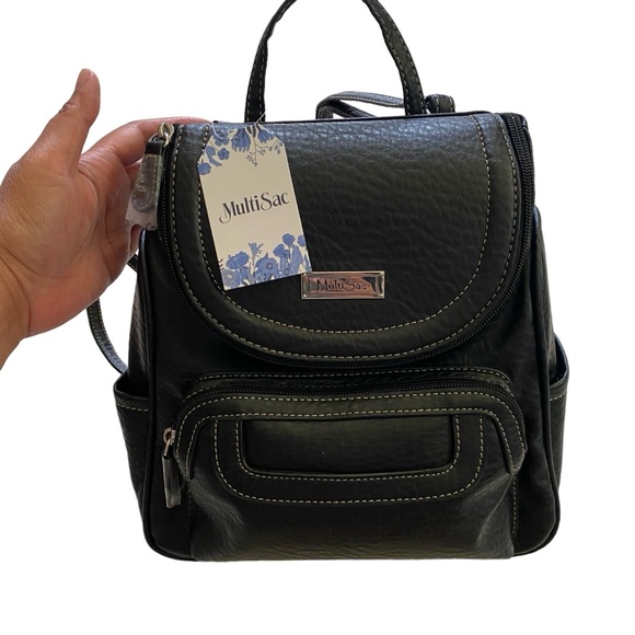 NWT MultiSac Vegan Leather Multipockets Stylish Black Major Backpack - Picture 16 of 17